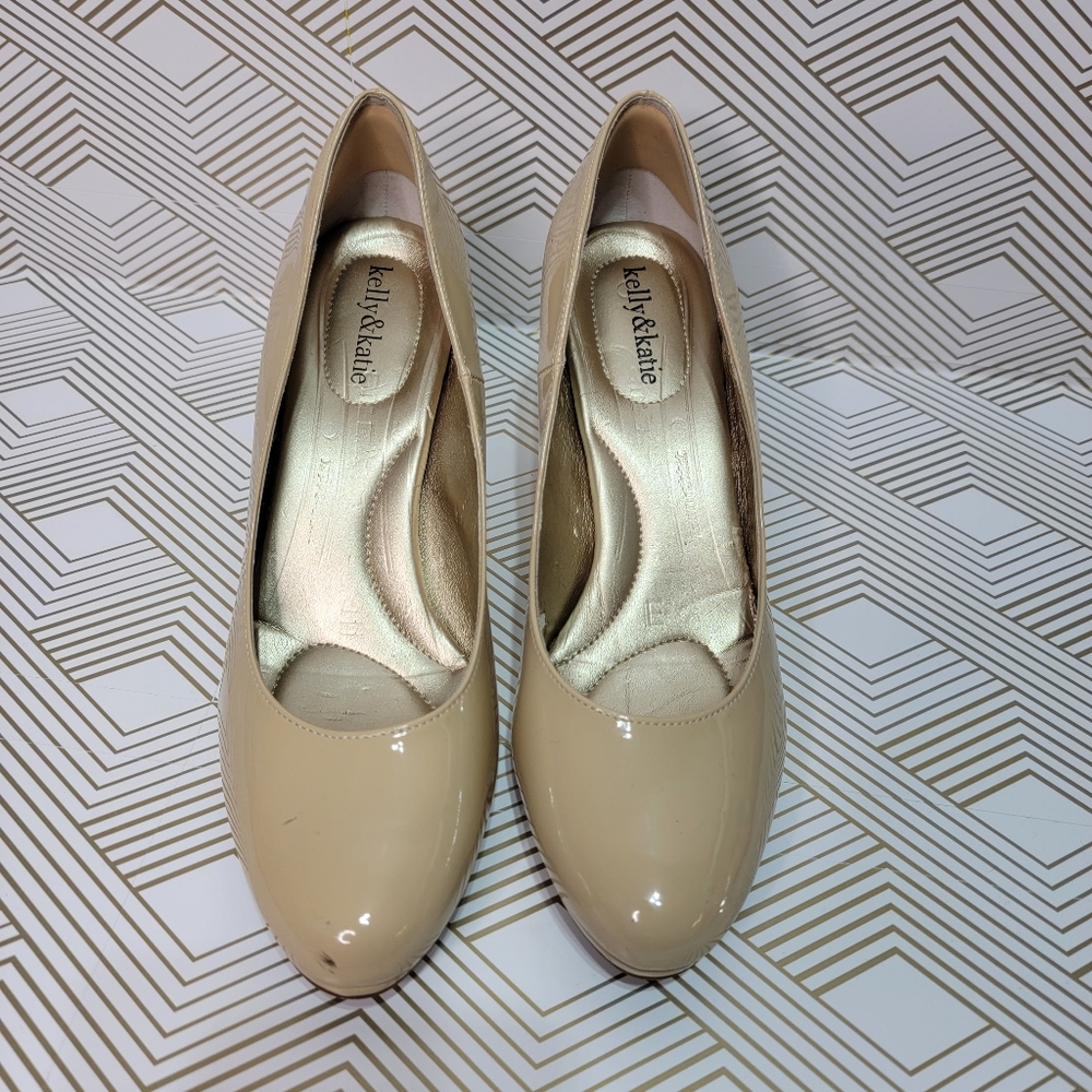Kelly & Katie Isabel Nude Tan Beige Patent Classic Pump Heels Women’s Size 11M. - Picture 2 of 10